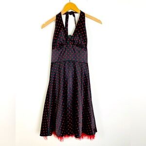 XOXO Black and Red Polka Dot Rockabilly Style Halter Dress, Size 7
